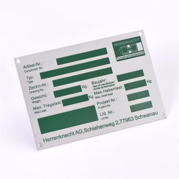 name plate for equipment